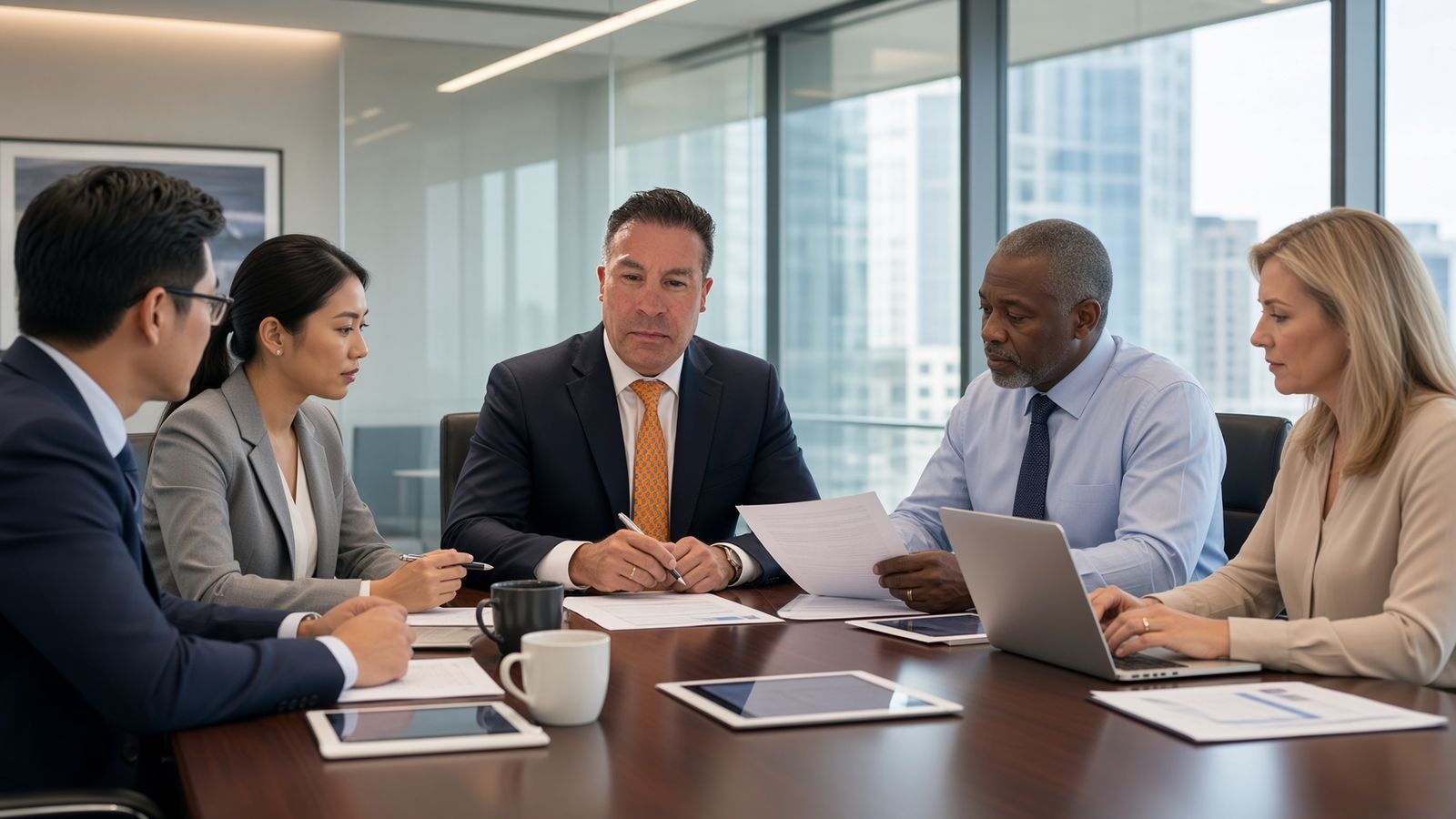 Attorney meeting with business clients